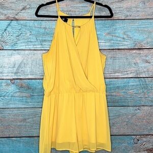 IZ Byer Romper‎ L Yellow Gold Sleeveless Surplice Stretch Shorts Cutout Overlay
